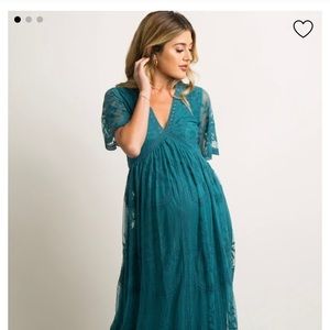 Pinkblush teal lace mesh overlay maternity maxi dress- size L